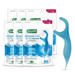 GUM Advanced Care Flosser Picks, Infused with Vitamin E & Fluroide, Fresh Mint Flavour, 6 Bags X 90ct (540 flossers), Blue, 888DF