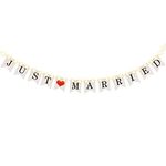 Just Married Banner, Wedding Bunting Banner with 8 Flicker Mode LED Fairy String Light, Hanging Sign Garland Pennant Photo Booth Props for Bridal Shower Wedding Engagement Car Party Decoration