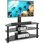 RFIVER Corner TV Stand for 32-70 inch LED LCD OLED Plasma Flat Curved TVs, Height Adjustable TV Cabinet With Bracket up to 40kgs, Swivel TV Floor Stand with Tempered Glass Shelves Max VESA 600x400mm