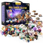 Rock, Fossil & Mineral Collection & Activity Kit. Includes 250+ Real Gemstones, Crystals Specimens & Jumbo Learning Mat - Bulk Rough Rocks, Polished Gem Stones, Genuine Fossils - Science Gift for Kids