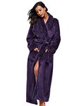 BELLOO Women Flannel Fleece Dressing Gown Full Length, Purple XL