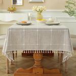 Laolitou Waterproof Tablecloths Rustic Lattice Tablecloth Cotton Linen Coffee Table Cloths for Kitchen Dining,Party,Holiday,Christmas,Buffet,55"x55", 4 Seats