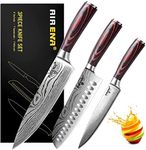 AIRENA Chef Knives Set of 3 | 8" Chef Knife | 7" Japanese SANTOKU | 5" Paring Knife & Finger Guard | High Carbon Stainless Steel | Long-Lasting Sharp Blade | Professional Kitchen Knives Set