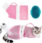 Cat Bag for Bathing Set with Cat Grooming Washing Bag Adjustable Pet Shower Brush - Cat Bathing Mesh Bag Anti Scratch Anti Bite Soft Durable for Cats & Dogs Restraint Grooming Nail Trimming Washing