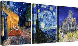 Vincent Van Gogh Canvas Wall Art Paintings, Famous Starry Night Picture Prints for Decor Classic Cafe Terrace At Night Artwork Reproduction Poster for Bedroom Living Room Office Decoration 12"x16"x3