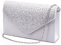 Nodykka Women Evening Envelope Rhinestone Frosted Handbag Party Bridal Clutch Purse Shoulder Cross Body Bag, Silver