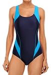 CharmLeaks Ladies Padded One Piece Swimsuits Sports Racer Back Swimming Costume, M(UK 12), Deep Blue