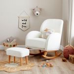 Babymore Freya Nursing Chair & Footstool in Off-White Bouclé - Elegant Rocking Chair for Timeless Comfort With Sturdy Wooden Legs, Soft Fabric & Stylish Armrests | Contoured Backrest Enhances Support