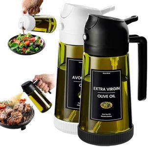 CXINYI - 16oz/470ml Olive Oil Dispenser for Kitchen with Stickers - 2 in 1 Olive Oil Sprayer for Cooking, Air Fryer, and Salad, Black&White (Light-Proof Kitchen Gadget)