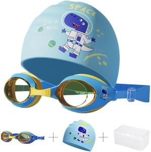 GTS Silicone Swimming Kit for Kids with UV Protection Swimming Cap, Anti-Fog Swimming Goggles, Ear Plugs for Swimming & Protective Case – Ideal Kids Swimming Accessories in Blue