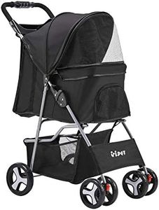 i.Pet Pet Stroller, Double Cat Dog Carrier Backpack Travel Strollers Pram Seat Trolley Outdoors Transport Carriers, Folding with 4 Wheels Water Resistance Black