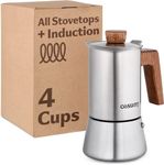 Cosumy Espresso Maker - Moka Pot 4 Cups (200ml) Induction-Safe - Stainless Steel for All Hobs - FSC Wood