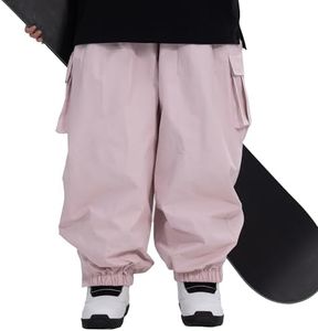 SNOWVERB Womens Mens Winter Baggy Waterproof Ski Pants Snow Cargo Warm Loose Fit Insulation Snowboard Pants (Pink, L)
