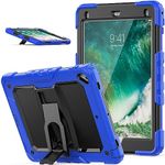 SEYMAC stock Case for iPad 6th/5th Generation/Air 2/Pro 9.7'', with Built-in Screen Protector & Multi-Angles Kickstand, 3-Layer Drop Proof Case for iPad 9.7 Inch 2018/2017, Black+Blue