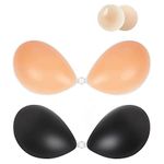 MITALOO Silicone Sticky Bra Adhesive Invisible Bra Backless Strapless Bra Nipple Cover Pasties for Women, Warm Nude Black, D