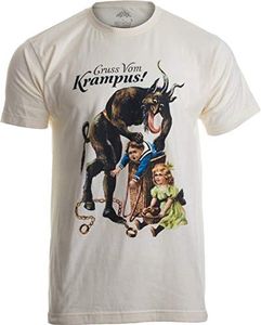 Ann Arbor T-shirt Co. Adult Gruss Vom Krampus! | (Greetings from), Germanic Christmas Demon, M, Tan