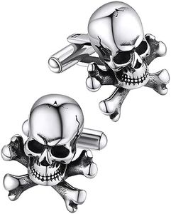Punk Skull Bones Cuff Links for Men Fashion Biker Tuxedo Shirt Cufflinks Stainless Steel Halloween Party Jewelry