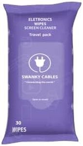 Swanky Cables Screen Cleaner Wipes: Electronic Wipes for Screens - Computer Screen Wipes for Electronics, Lens, Phone, Tv Screen and Monitor Cleaning - Tech Wipes with Microfiber Cloth (30 Count)