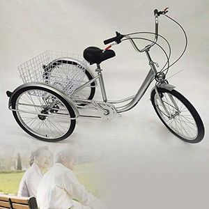 Tricycle 24" pour adulte Unisexe Adulte Tricycle 3 roues 6 vitesses avec dérailleur et panier Argenté