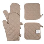 HSOFTIFY 100% Linen Oven Mitts and Pot Holders Sets, Double Linen Layer, Cotton Lining & Hanging Loop, Heat Resistant Kitchen Hot Pads and Mitts for Cooking Kitchenaid- Khaki