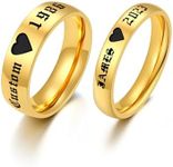 His And Hers Wedding Ring Sets Gold Band Ring Heart Engraved Personalized Name Jewelry Anniversary Couples Gifts