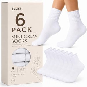 Forever Bambe Mini Crew Socks for Women - 6-Pack Quarter Length Cushion Bottom Ankle Socks for Women