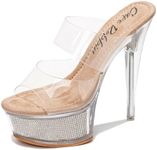 Women's Clear Platform Stiletto Heels | Slip-On Rhinestone Transparent Straps, Round Toe (Ferrara) - Nude Size 10
