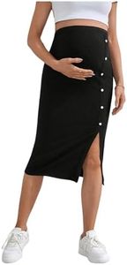 BEAUDRM Women's Maternity Skirt Button Front Knitted Split High Waisted Pregnancy Pencil Skirt Black Medium