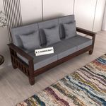 RJ HANDICRAFT Sheesham Wooden 3 Seater Sofa for Living Room | Rosewood 3 Seater Cushion Sofa with Side Newspaper Holder for Home & Office | Solid Wood Sofa Set for Lounge (Walnut, 3 Seater)