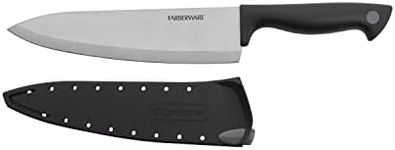 Farberware Edgekeeper 8-Inch Chef Knife with Self-Sharpening Blade Cover, High Carbon-Stainless Steel Kitchen Knife with Ergonomic Handle, Razor-Sharp Knife, Black