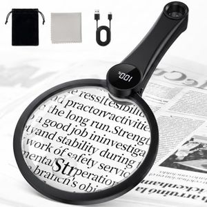Magnifying Glass with 49 LED Light, 10X 20X 45X Large Handheld Magnifier