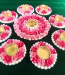 vaSun - Always Together Artificial Flower Rose Rangoli, Pearls Diya Tealight Rangoli Floating/Non Floating Festive Decor (Set of 9 Holder and 9 Candles Diyas