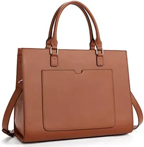 BROMEN Womens Briefcase Leather 15.6 inch Laptop Shoulder Bag Business Tote Handbag Brown