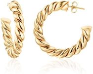 Barzel 18k Gold Plated Chunky Twisted Hoop Earrings, 5mm Thick, 10-40mm Sizes, Open Hoop Earrings for Women (30 MM)