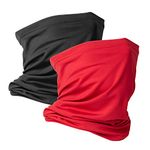 VULKIT 2 Pack Neck Gaiter Face Mask Scarf Reusable Bandanas Tube UV Protection Balaclava Outdoor Sport for Men and Women, Black Red, Small