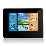 Weather Station - Thermometer Outdoor Weather Stations Wireless Indoor Outdoor Digital Thermometer Hygrometer with Sensor, Color LCD Display, Alarm Clock and 3 Adjustable Backlight (Back)