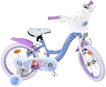 Volare Disney Frozen II Kids Blue Bike | Ages 4-6 | 16 Inch Wheel | 2 Handbrakes (Front & Back), Removable Stabilisers & Pedal Reflectors | Adjustable Height | Handlebar Basket | Gift for Girls