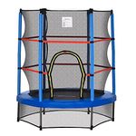 Outsunny ⌀55" Kids Trampoline with Enclosure Net Steel Frame Indoor Round Bouncer Rebounder Age 3 to 6 Years Old, Blue