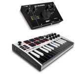 Recording Studio Package - Akai Professional MPK Mini MK3 USB MIDI Keyboard Controller and M-Audio AIR 192I4 Audio Interface, with Production Software, white