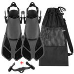 Oumers Snorkel Fins, Travel Size Adjustable Strap Diving Flippers with Mesh Bag and Extra Buckle Connector for Men Women Snorkeling Diving Swimming