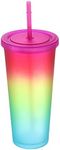 Uxcell Acrylic Tumbler with Lid and Straw, 24 Oz Insulated Double Wall Cups for Ice Coffee, Matte Travel Tumblers for Drinking (Rainbow Purple)