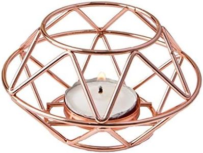 FASHIONCRAFT 8742 Geometric Design Rose Gold Metal Tealight Candle Holder, Candle Wedding Favor, Candle Centerpiece, Pack of 2