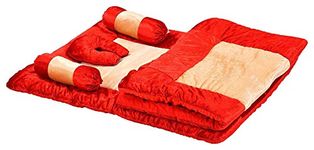 Homescape- Super Soft Baby Velvet 5 Pcs. Bedding Set with Neck Pillow, Mattress, Quilt, and Two Boosters |Kids Bedding Set| Baby Bedding Pillows (0-18 Months) (Red)