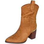 LoudLook Ladies Cowboy Boots Womens Mid Calf Zip High Heel Western Faux Suede Shoes Size Camel 6