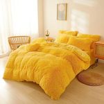 FOPPA Yellow Shaggy Comforter Queen Size with Filler, Soft Plush Comforter 3pcs(1 Fluffy Comforter +2 Fur Pillow Cases) Quilted Yellow Fuzzy Bed Comforter Set (Yellow, Queen)