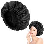 Fentar Shower Cap, Triple Layer Shower Cap for Women, Waterproof Shower Cap with Microfiber Liner, Practical Bathing Accessories, Soft Hair Wrap, Reusable Large Shower Cap for Long Hair (Black)