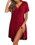 Ekouaer Women Sexy Negligees V-Neck Nightdress Spaghetti Strap Chemises Full Slips Sleepwear Wine red L