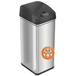 iTouchless 13 Gallon Pet-Proof Sensor Trash Can with AbsorbX Odor Filter Kitchen Garbage Bin Prevents Dogs & Cats Getting in, Battery and AC Adapter (Not Included), Stainless Steel and PetGuard