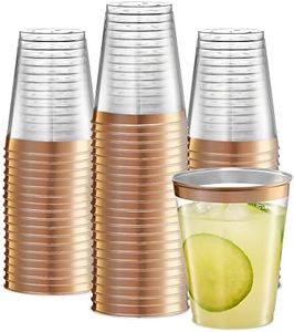 PLASTICPRO Disposable 8 oz Crystal Clear Plastic Tumblers With Rose Gold Rim for Party's & Weddings pack of 100