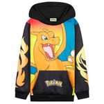 Pokemon Boys Hoodie with Cuffed Sleeves, Kangaroo Pocket - Anime Gifts (Black/Orange Charizard, 11-12 Years)